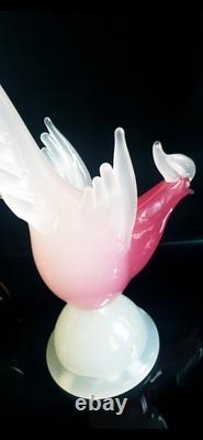 Archimede Seguso Large Murano Glass Pink Alabastro Bird