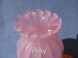 Archimede Seguso Murano Art Glass Alabastro Pink Opalino Vase Ribbed Body