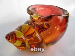 Archimede Seguso Murano Art Glass Conch Shell Cranberry Pink Yellow Amber