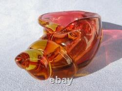 Archimede Seguso Murano Art Glass Conch Shell Cranberry Pink Yellow Amber