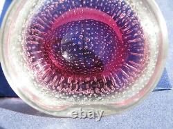 Archimede Seguso Murano Art Glass Cranberry Pink Bullicante Bubble Bowl 1960s