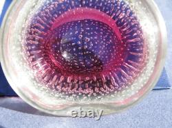 Archimede Seguso Murano Art Glass Cranberry Pink Bullicante Bubble Bowl 1960s