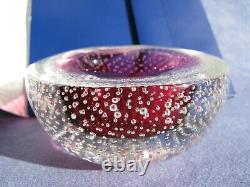 Archimede Seguso Murano Art Glass Cranberry Pink Bullicante Bubble Bowl 1960s