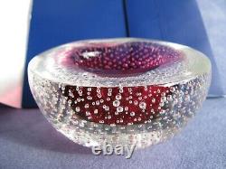 Archimede Seguso Murano Art Glass Cranberry Pink Bullicante Bubble Bowl 1960s