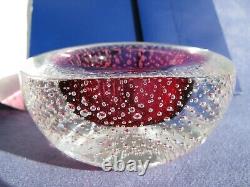 Archimede Seguso Murano Art Glass Cranberry Pink Bullicante Bubble Bowl 1960s