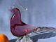 Archimede Seguso Murano Art Glass Cranberry Pink cute Bird Pheasant Tail