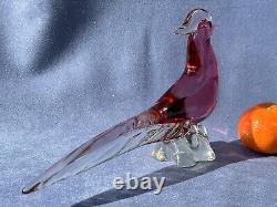 Archimede Seguso Murano Art Glass Cranberry Pink cute Bird Pheasant Tail