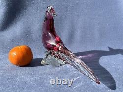 Archimede Seguso Murano Art Glass Cranberry Pink cute Bird Pheasant Tail