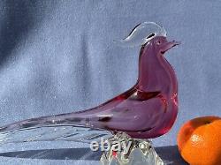 Archimede Seguso Murano Art Glass Cranberry Pink cute Bird Pheasant Tail