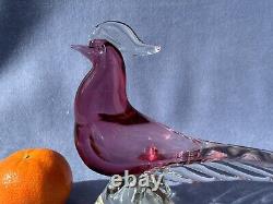 Archimede Seguso Murano Art Glass Cranberry Pink cute Bird Pheasant Tail