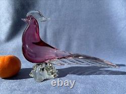 Archimede Seguso Murano Art Glass Cranberry Pink cute Bird Pheasant Tail