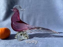 Archimede Seguso Murano Art Glass Cranberry Pink cute Bird Pheasant Tail
