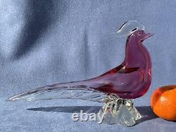 Archimede Seguso Murano Art Glass Cranberry Pink cute Bird Pheasant Tail