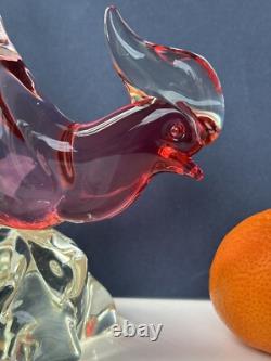 Archimede Seguso Murano Art Glass Crystal Cranberry Pink Lovely Bird Pheasant