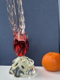 Archimede Seguso Murano Art Glass Crystal Cranberry Pink Lovely Bird Pheasant