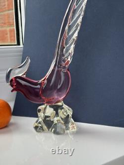 Archimede Seguso Murano Art Glass Crystal Cranberry Pink Lovely Bird Pheasant