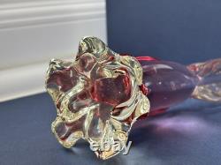 Archimede Seguso Murano Art Glass Crystal Cranberry Pink Lovely Bird Pheasant