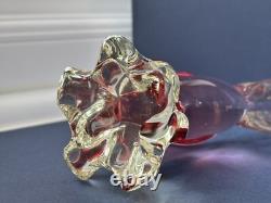Archimede Seguso Murano Art Glass Crystal Cranberry Pink Lovely Bird Pheasant
