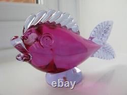 Archimede Seguso Murano Art Glass Fish Fuciha Pink Lilac 1950s 1960s label on