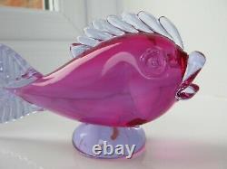 Archimede Seguso Murano Art Glass Fish Fuciha Pink Lilac 1950s 1960s label on