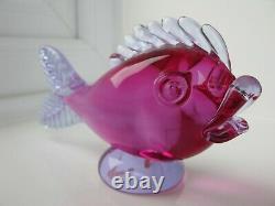 Archimede Seguso Murano Art Glass Fish Fuciha Pink Lilac 1950s 1960s label on