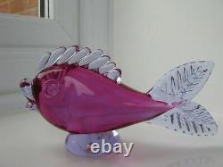 Archimede Seguso Murano Art Glass Fish Fuciha Pink Lilac 1950s 1960s label on