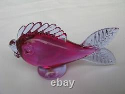 Archimede Seguso Murano Art Glass Fish Fuciha Pink Lilac 1950s 1960s label on
