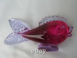 Archimede Seguso Murano Art Glass Fish Fuciha Pink Lilac 1950s 1960s label on