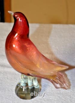 Archimede Seguso Murano Art Glass Gold Pink Dove Fantail Pigeon Paperweight 7
