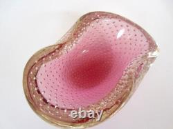 Archimede Seguso Murano Art Glass Pink Bullicante Bubble Bowl 1960s