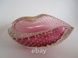 Archimede Seguso Murano Art Glass Pink Bullicante Bubble Bowl 1960s