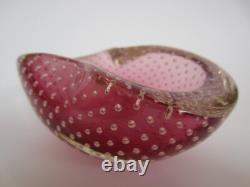 Archimede Seguso Murano Art Glass Pink Bullicante Bubble Bowl 1960s