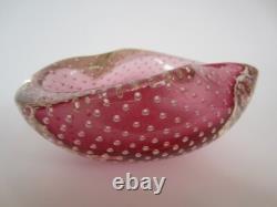 Archimede Seguso Murano Art Glass Pink Bullicante Bubble Bowl 1960s