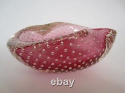 Archimede Seguso Murano Art Glass Pink Bullicante Bubble Bowl 1960s