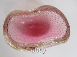 Archimede Seguso Murano Art Glass Pink Bullicante Bubble Bowl 1960s