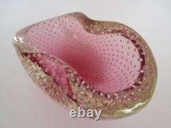 Archimede Seguso Murano Art Glass Pink Bullicante Bubble Bowl 1960s