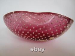 Archimede Seguso Murano Art Glass Pink Bullicante Bubble Bowl 1960s