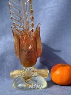 Archimede Seguso Murano Art Glass Pink Gold Aventurine Bird Pheasant on branch