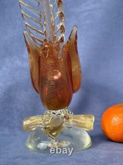 Archimede Seguso Murano Art Glass Pink Gold Aventurine Bird Pheasant on branch