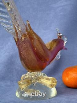 Archimede Seguso Murano Art Glass Pink Gold Aventurine Bird Pheasant on branch