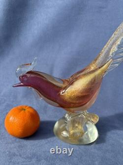 Archimede Seguso Murano Art Glass Pink Gold Aventurine Bird Pheasant on branch
