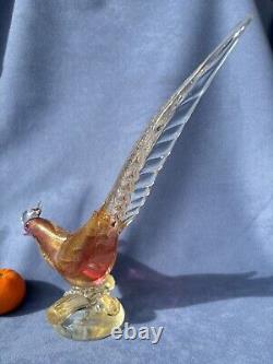 Archimede Seguso Murano Art Glass Pink Gold Aventurine Bird Pheasant on branch