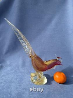 Archimede Seguso Murano Art Glass Pink Gold Aventurine Bird Pheasant on branch