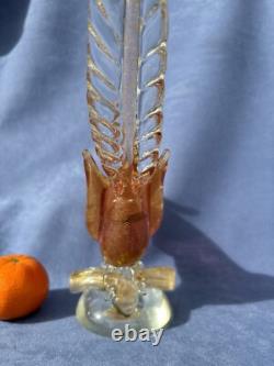 Archimede Seguso Murano Art Glass Pink Gold Aventurine Bird Pheasant on branch