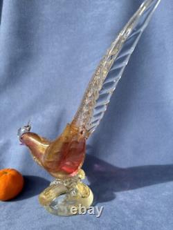 Archimede Seguso Murano Art Glass Pink Gold Aventurine Bird Pheasant on branch