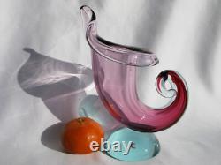 Archimede Seguso Murano Art Glass Rare Pink & Aqua Blue Cornucopia Shell vase