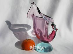 Archimede Seguso Murano Art Glass Rare Pink & Aqua Blue Cornucopia Shell vase
