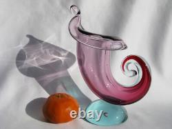Archimede Seguso Murano Art Glass Rare Pink & Aqua Blue Cornucopia Shell vase