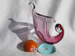 Archimede Seguso Murano Art Glass Rare Pink & Aqua Blue Cornucopia Shell vase