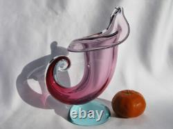 Archimede Seguso Murano Art Glass Rare Pink & Aqua Blue Cornucopia Shell vase
